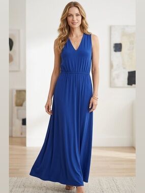 Ralph Lauren Women Royal Blue Maxi Dress Size 8 Formal Party Cocktail Stretchy